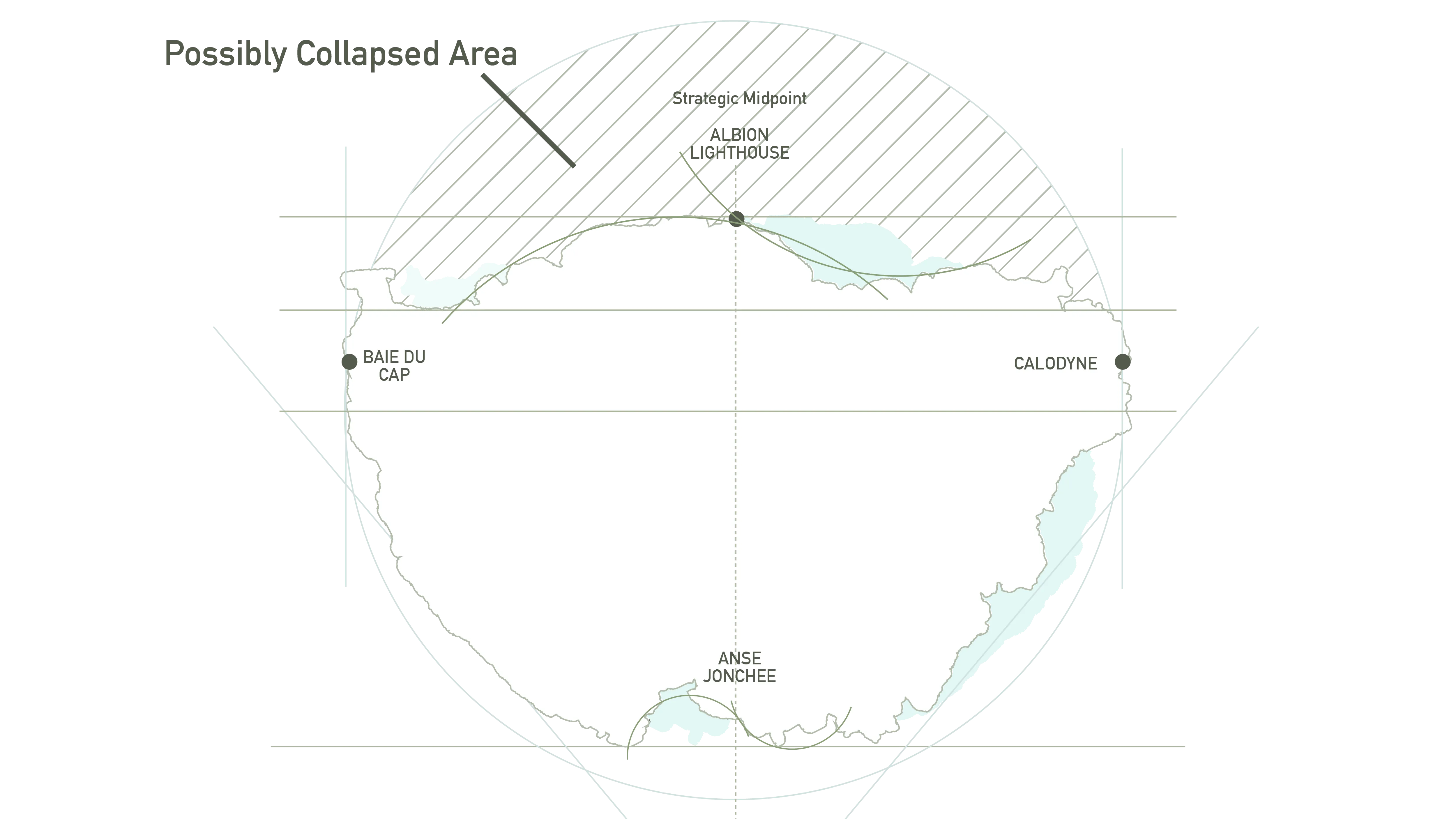 Map showing the collapsed western side of Mauritius